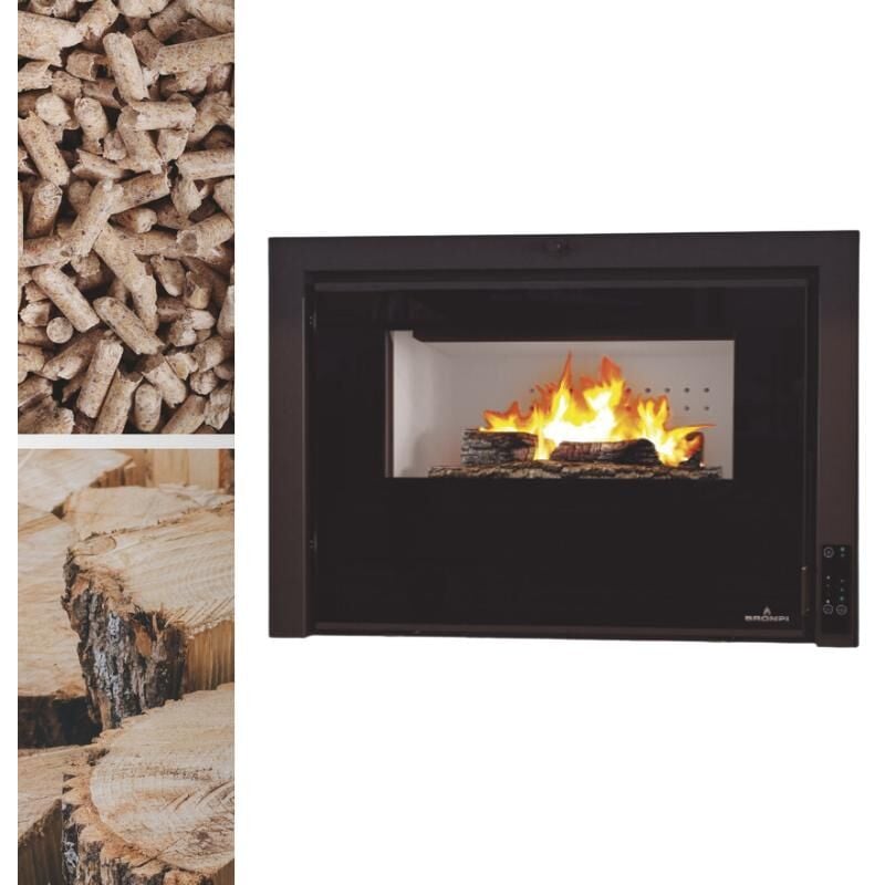 Insert mixte bois granules - BRONPI Insert-Hybrid 9 kW Avec kit air - Foyer en FIRETEK - Sans socle - Sans cadre 4 côtés