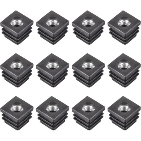 Inserti da 12 pezzi per tubi quadrati con filettatura M8, per tubi quadrati da 0,79" x 0,79" di diametro esterno, inserti per rotelle quadrate in plastica nera, tappi per gambe di sedie e mobili
