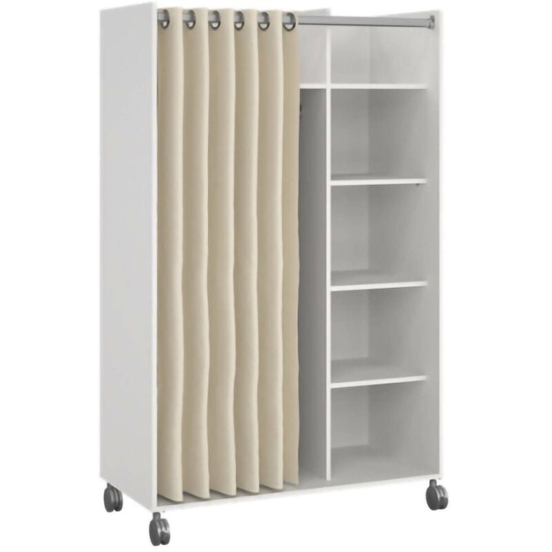 Insertion à compartiments avec roulettes pour armoire, couleur blanche, 99,7 x 160 x 48,25 cm, avec emballage renforcé