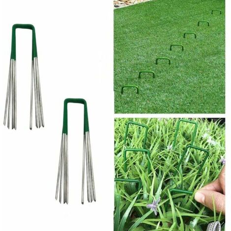 Inserto de césped Césped artificial Al aire libre Universal Jardín Césped Postes Fuerte Forma de U Medio Accesorio de torso de acero galvanizado verde con extremo romo 3515 cm 30 piezas