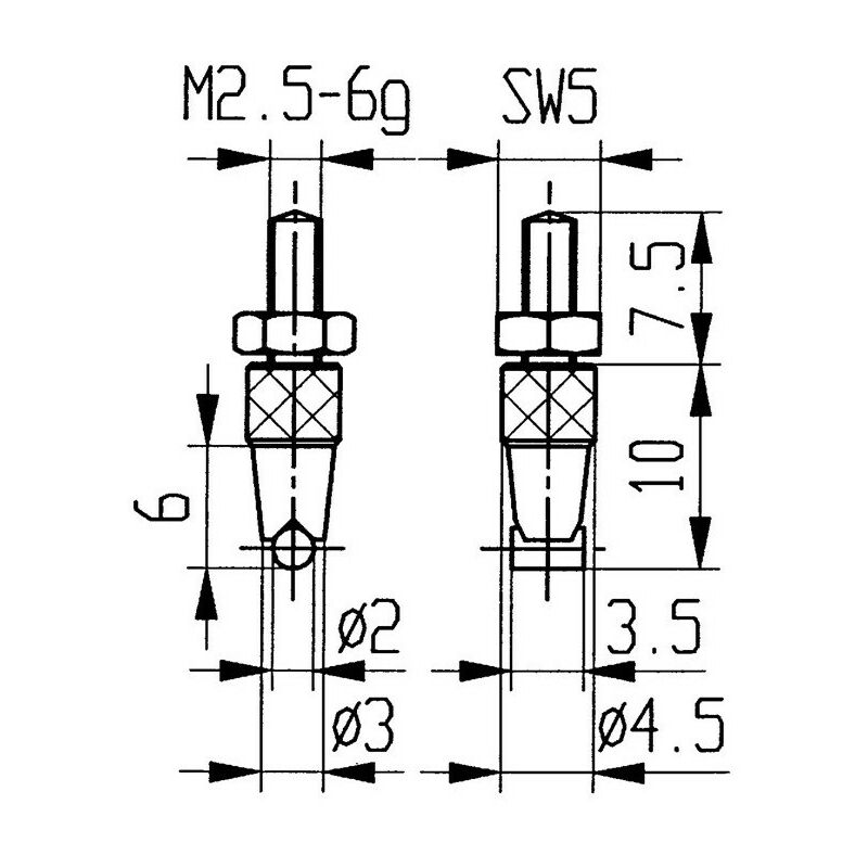 

Messein.D.2mm horiz.Zyl.M2.5 STA para relojes comparadores KÄFER