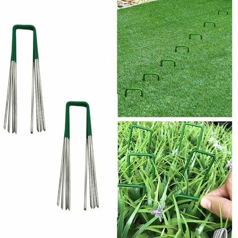 Inserto per Prato Erba Artificiale per Esterni Prato Giardino Universale Pali a Forma di U Forte Fissaggio del Busto Acciaio Zincato Mezzo Verde con Estremità Smussata 3.515 cm 30 Pezzi