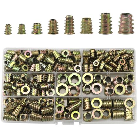 Inserto roscado de madera, 230 piezas de tuercas de metal D de aleación de zinc, tornillos de cabeza hexagonal, kit surtido para madera, plástico, muebles de metal (M4/M5/M6/M8/M10)