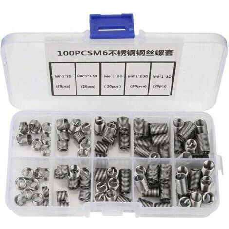 Inserto roscado M6, 100 piezas de insertos roscados M6 de acero inoxidable, insertos de rosca helicoidal de alambre espiral, de