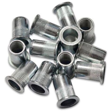 Inserts filetés 10 mm – Acier zingué – Pour matériaux de 0,5 à 3 mm d'épaisseur – Sachet de 40 inserts pour écrous à sertir