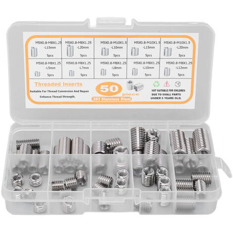 Inserts filetés M5x0,8, outil d'extension d'écrou de réparation de Conversion de filetage 50 pièces