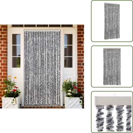Insetti - vidaXL Tenda Antimosche Grigia Nera e Bianca 90x220 cm in Ciniglia - Ciniglia