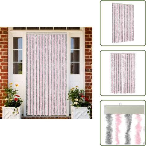 Insetti - vidaXL Tenda Antimosche Grigio Argento e Rosa 118x220 cm in Ciniglia - Ciniglia