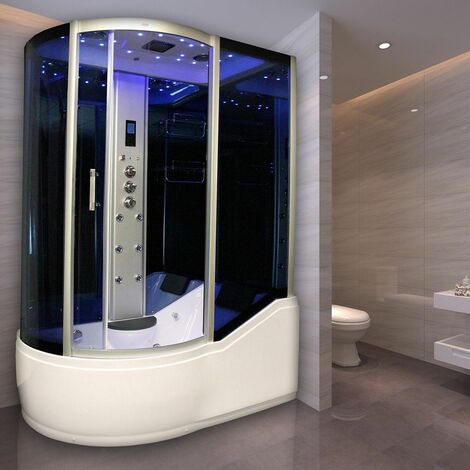 main image of "Insignia Steam Shower/Bath Cabin 1700x900mm RH Quadrant Body Jets Audio Chrome"