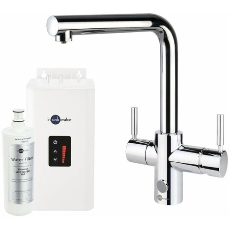 main image of "Insinkerator Tap 4 in 1 L Shape Hot & Cold Kicthen Sink Basin Chrome Tank Filter"