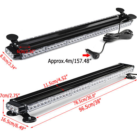 Insma – Barre lumineuse stroboscopique d'avertissement 38 po – 78 LED ambre – Tension 12V – Indice IP65 – 27 modes de clignotement – Montage magnétique