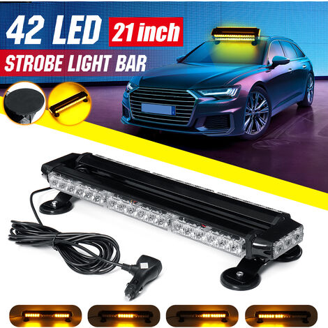 Insma – Barre d'urgence LED ambre 21'' 42W 12V – Installation magnétique – 7 modes clignotement – Éclairage haute intensité pour véhicules