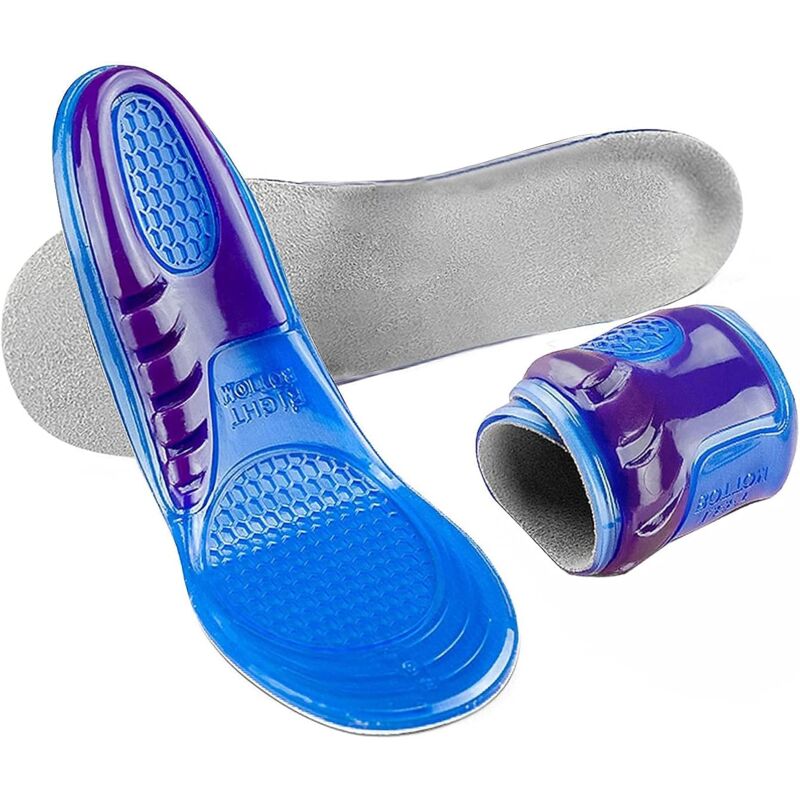 Insoles uk size 3-12 blue available for work boots hiking running trainers foot support heel shoe inserts gel massaging for men and women