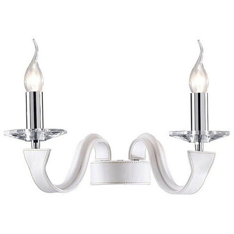 Inspired Clearance - Nardini Wall Lamp 2 Light E14 Polished Chrome/White Faux Leather/Crystal