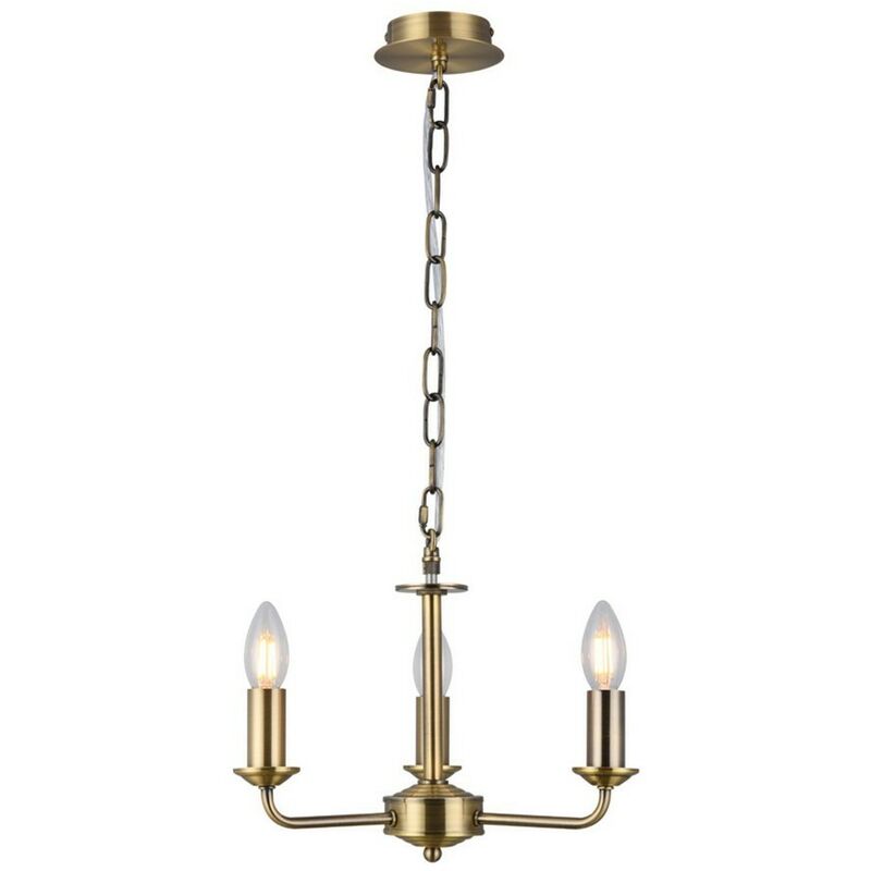 Image of Inspired Lighting - Inspired Deco - Banyan - Lampada a sospensione a 3 bracci multibraccio senza paralume, catena da 2 m, E14 ottone antico