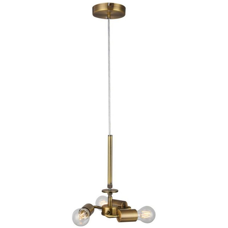 Image of Inspired Lighting - Inspired Deco - Baymont - Lampada a sospensione universale da 3 m 3 luci E27 in ottone antico, adatta per un'ampia selezione di