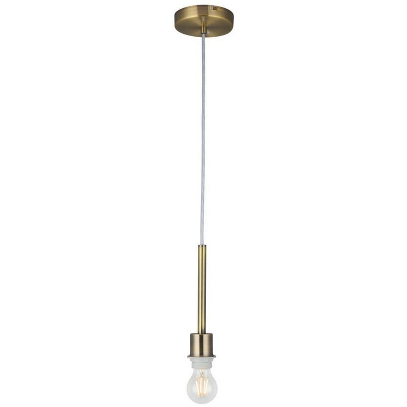 Image of Inspired Deco - Baymont - Lampada a sospensione universale da 3 m in ottone antico a 1 luce E27, adatta per un'ampia selezione di tonalità