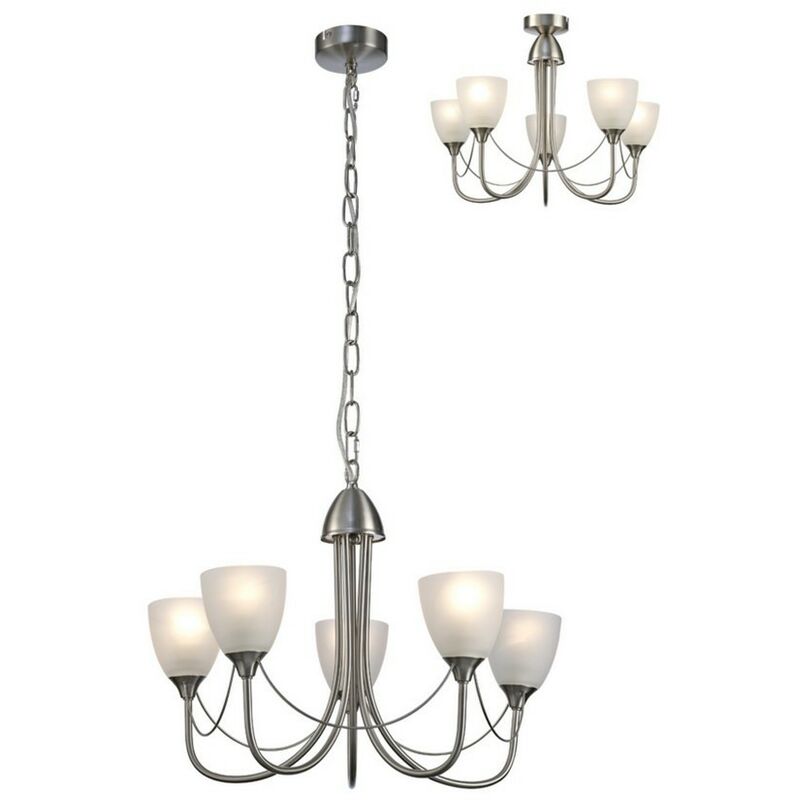 Image of Inspired Lighting - Inspired Deco - Cooper - Soffitto 5 Luci Sospensione Soffitto, Semi Flush Convertibile E14 Nickel Satinato, Vetro Opalino