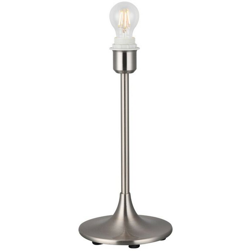 Inspired Deco - Crowne - Lampe de table à base incurvée ronde sans abat-jour, interrupteur en ligne, 1 ampoule E27 nickel satiné