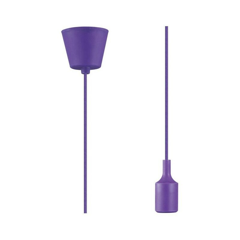 Image of Inspired Deco - Dreifa - Kit di sospensione da 1,5 m 1 viola chiaro, base in plastica da 90 mm e copri portalampada in silicone, E27 max 60 w, staffa