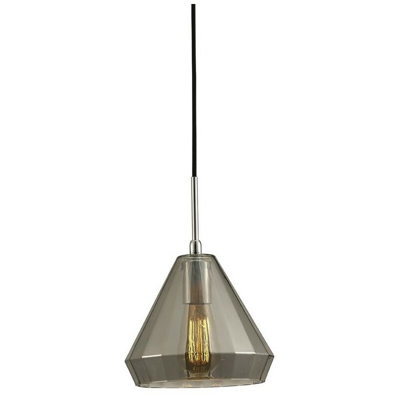 

Inspired Deco - Markus - Lámpara colgante de techo de cono mediano E27 Cromo pulido, Vidrio negro humo