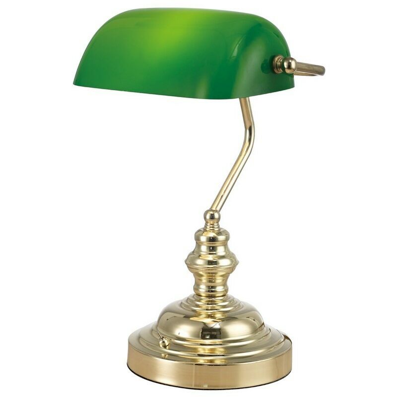 Image of Inspired Deco - Morgan - Lampada da tavolo Bankers 1 Luce E27 Oro, Vetro Verde
