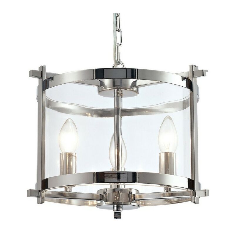 Image of Inspired Lighting - Inspired Deco - Nolan - Sospensione Cilindrica a Soffitto 3 Luci E14 Cromo Lucido, Vetro Trasparente