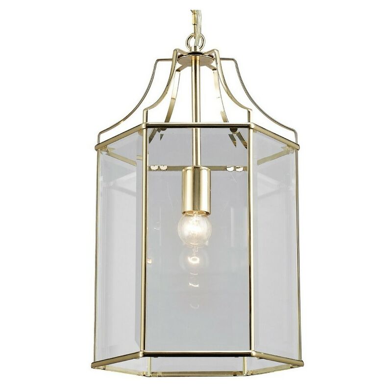 Image of Inspired Lighting - Inspired Deco - Payton - Lanterna a sospensione esagonale a soffitto E27, oro francese, vetro trasparente