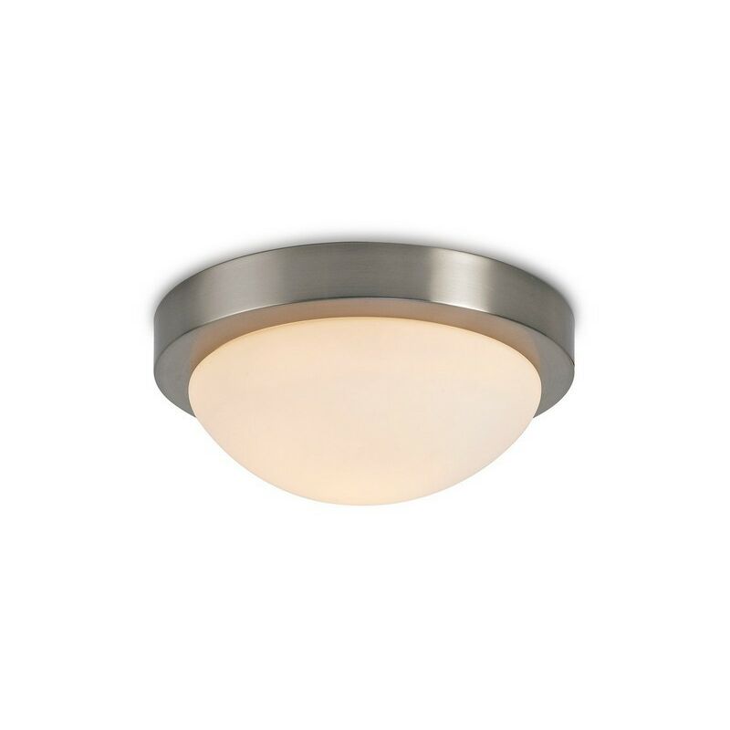 

Inspired Deco - Porter - IP44 1 luz E27 Lámpara de techo empotrada mediana, níquel satinado con vidrio blanco opal