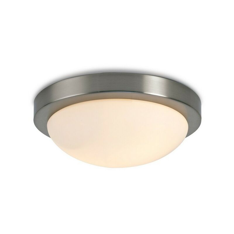 

Inspired Deco - Porter - Lámpara de techo empotrada grande E27 de 2 luces IP44, níquel satinado con vidrio blanco opalino