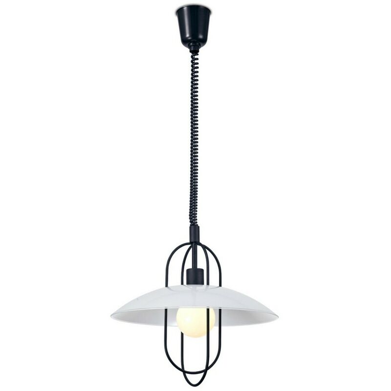 

Inspired Deco - Riva - Lámpara colgante de techo tipo domo Rise & Fall E27, negro mate, pantalla de cristal blanco ópalo