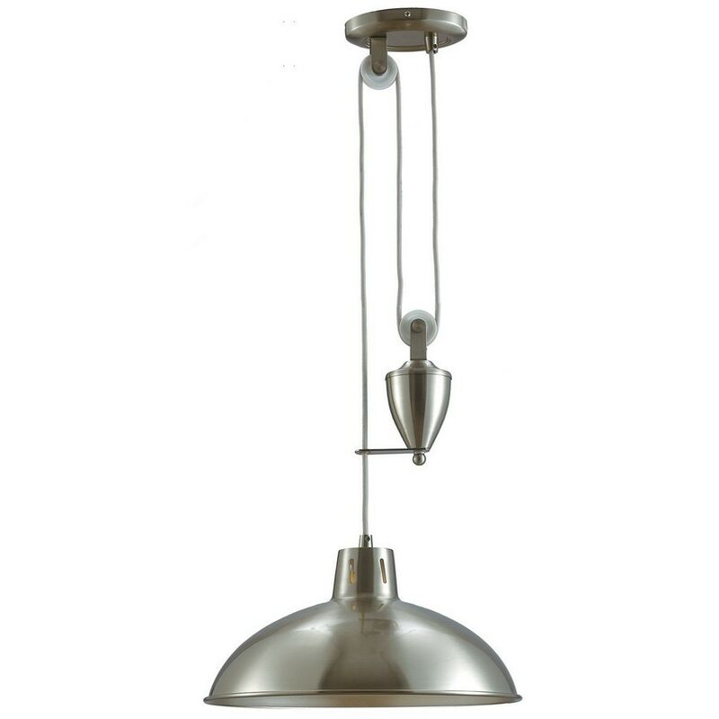 Image of Inspired Lighting - Inspired Deco - Wellington - Sospensione a soffitto a cupola Sistema Pulley E27 Nickel satinato