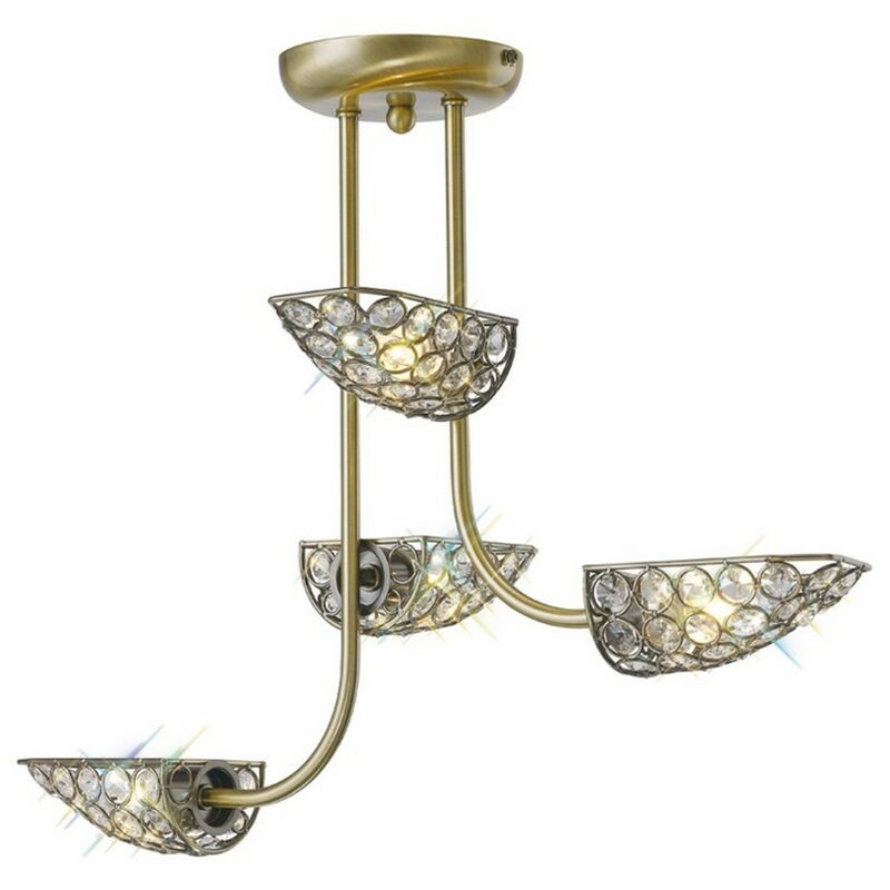 Image of Inspired Lighting - Inspired Diyas - Ashton - Soffitto semi-filo 4 luci in ottone antico, cristallo