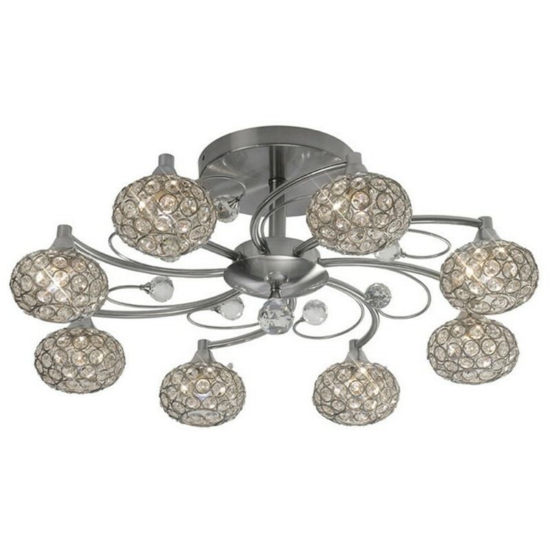 Inspired Diyas Cara - Filo a soffitto 8 luci nichel satinato, cristallo