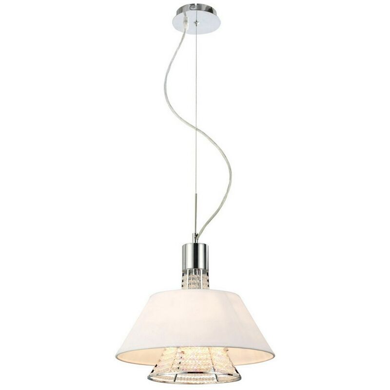 Image of Inspired Lighting - Inspired Diyas - Davina - Sospensione a soffitto con paralume bianco a 2 luci cromo lucido, cristallo