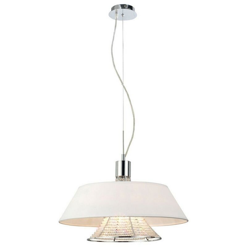Image of Inspired Lighting - Inspired Diyas - Davina - Sospensione a soffitto con paralume bianco a 3 luci cromo lucido, cristallo