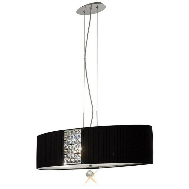 Image of Inspired Lighting - Inspired Diyas - Evelyn - Sospensione a soffitto ovale con paralume nero a 4 luci cromo lucido, cristallo