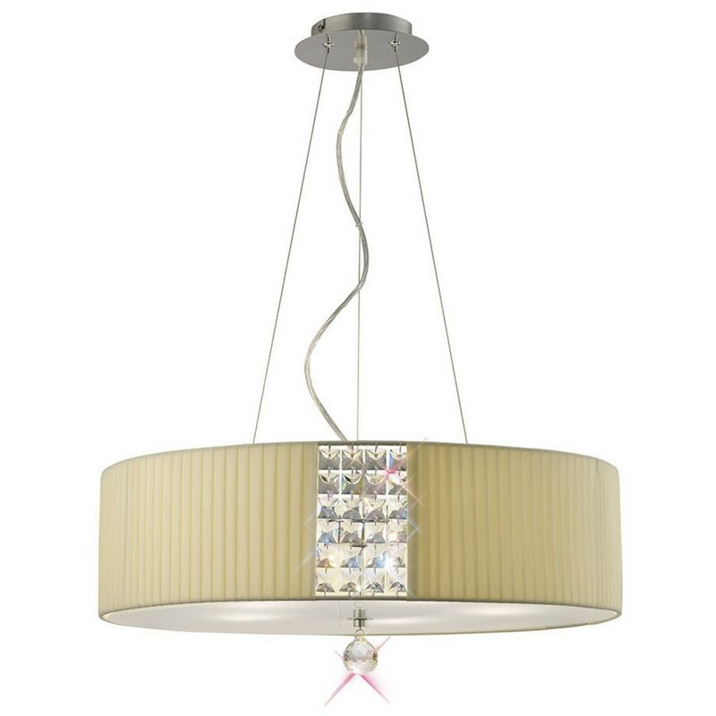 Image of Inspired Lighting - Inspired Diyas - Evelyn - Sospensione da soffitto rotonda con paralume crema 5 luci cromo lucido, cristallo
