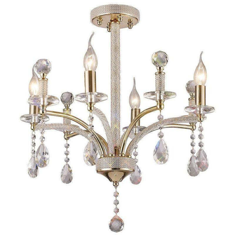 Image of Inspired Diyas - Fiore - Pendente da soffitto semi-filo 4 luci in oro francese, cristallo