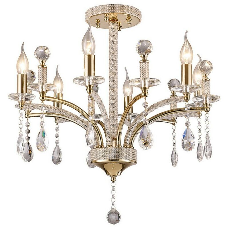 Image of Inspired Diyas - Fiore - Pendente da soffitto semi-filo 6 luci in oro francese, cristallo