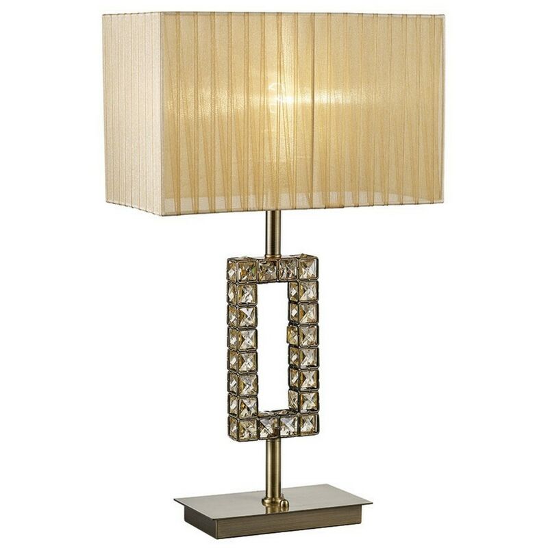 Image of Inspired Lighting - Inspired Diyas - Florence - Lampada da tavolo rettangolare con paralume in bronzo morbido 1 luce in ottone antico, cristallo