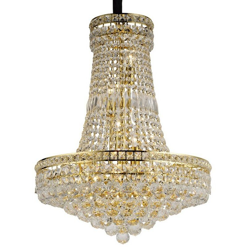 Image of Inspired Diyas - Frances - Lampadario a sospensione a soffitto in oro francese 14 luci, cristallo