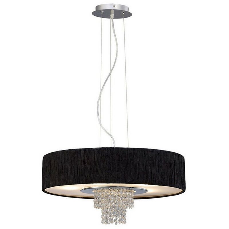 Image of Inspired Lighting - Inspired Diyas - Nerissa - Sospensione a soffitto con paralume nero a 6 luci cromo lucido, cristallo