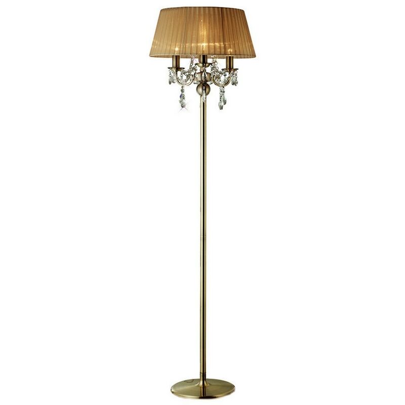 Image of Inspired Lighting - Inspired Diyas - Olivia - Lampada da terra con paralume in bronzo morbido a 3 luci in ottone antico, cristallo