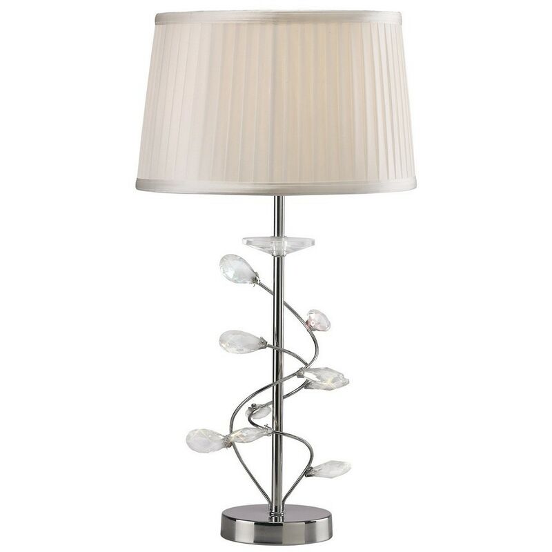 Inspired Diyas Willow - Lampada da Tavolo con Paralume Bianco 1 Luce Cromo Lucido, Cristallo