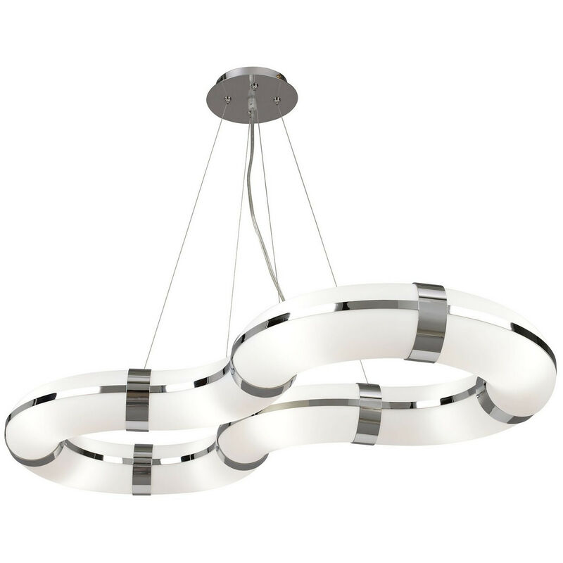 Diyas - Inspired Guss GU10 Lampada a sospensione rettangolare Guss GU10 a 8 luci L1/SGU10 a forma di infinito, cromo lucido/acrilico bianco, lampade