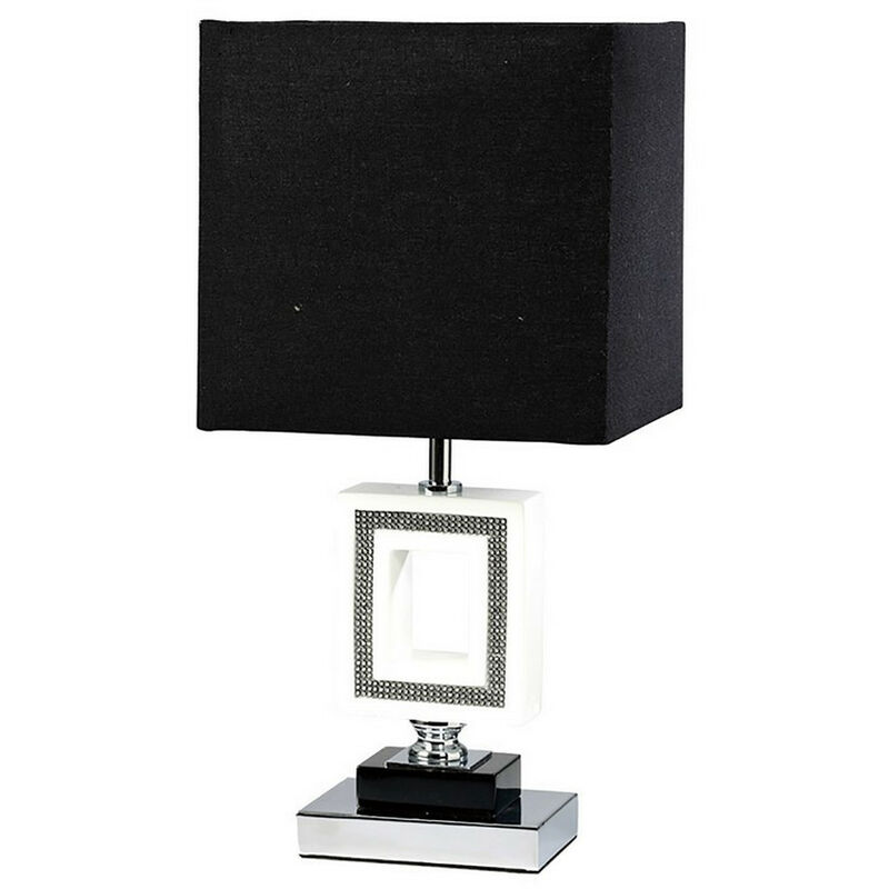 Image of Inspired Linea Lampada da tavolo quadrata E27 con paralume nero cromo lucido/nero/cristallo
