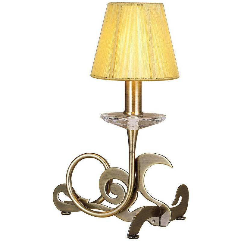 Inspired Mantra Acanto Lampada da Tavolo 1 Luce E14, Ottone Anticato Con Paralume Crema Ambra