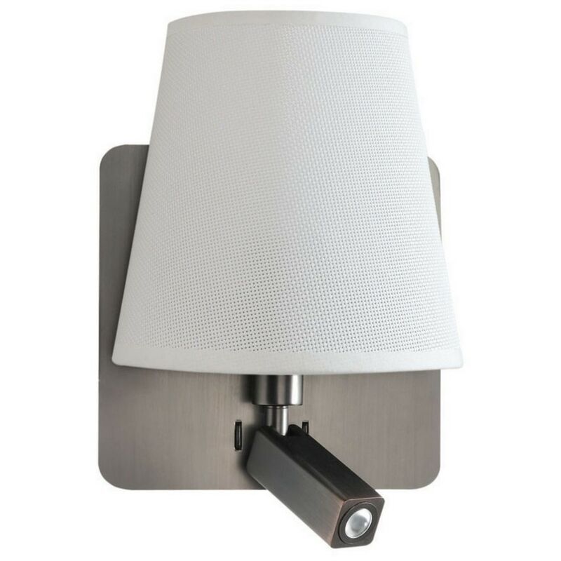 Image of Inspired Lighting - Inspired Mantra - Bahia - Applique con piastra posteriore grande 1 luce E27 + lampada da lettura 3W led con paralume bianco