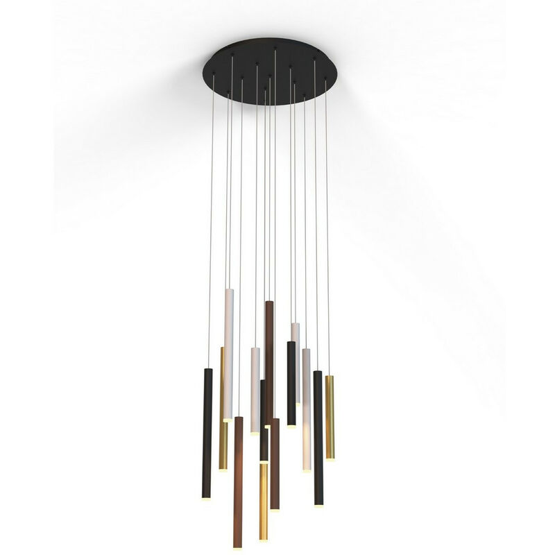 Inspired Mantra Cala Suspension ronde à 14 lumières, LED 84W, 3000K, 5880lm, blanc sable/noir sable/or/brun rouille, 3 ans de garantie